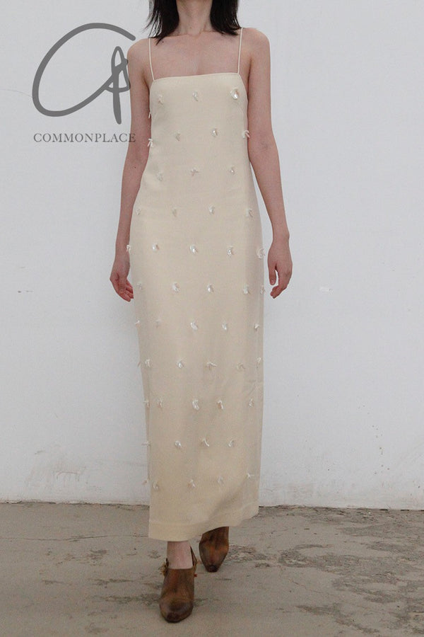 SWAYING/KNIT Shell Embroidered Silk and Wool Dress SW22SSL43 Off-White